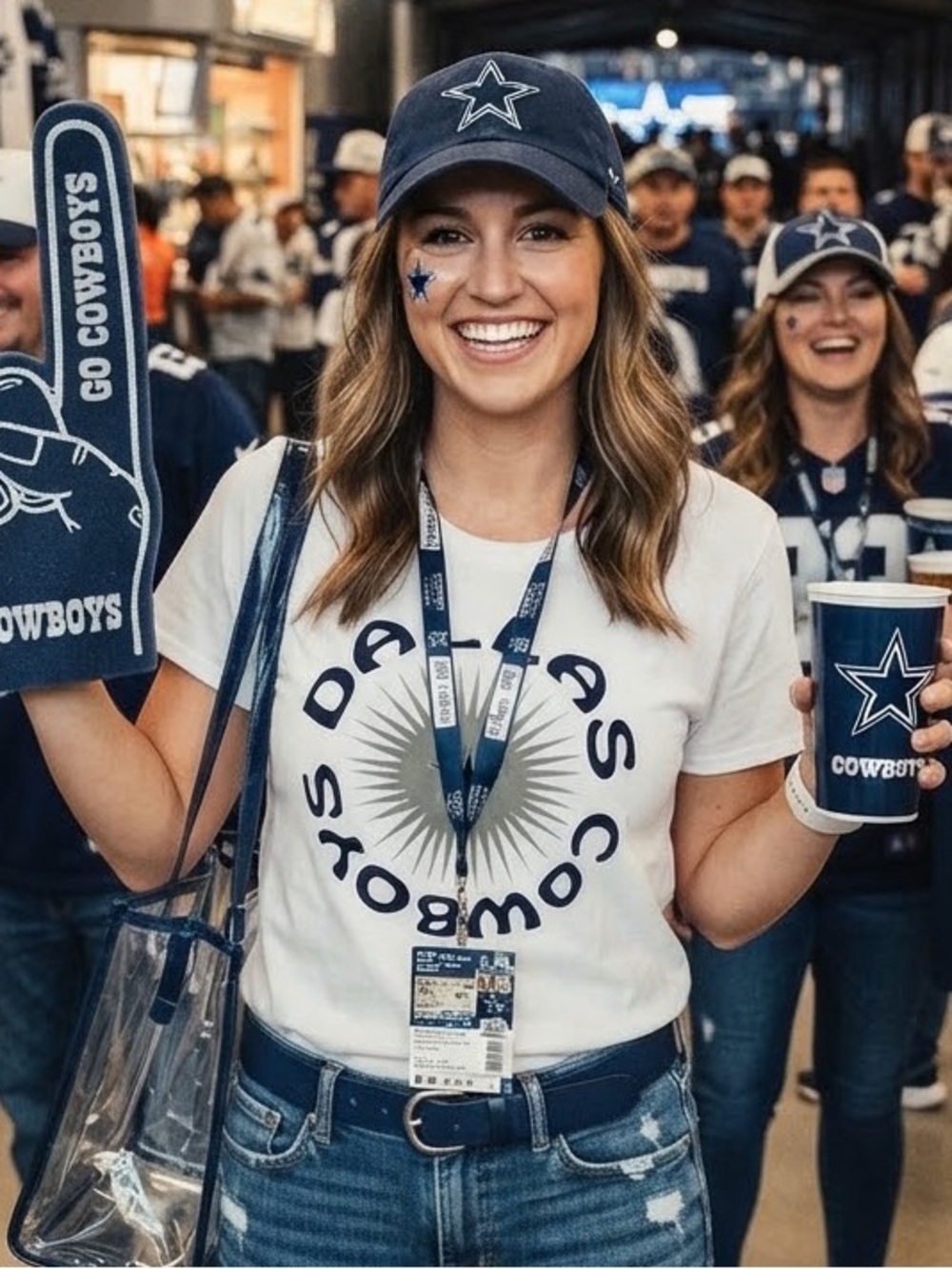 NFL Dallas Cowboys Retro Star Logo Womens Blue T-Shirt crew neck short white